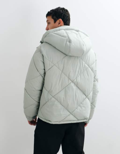 4505 giacca puffer da sci idrorepellente con trapuntatura diagonale e cappuccio, verde ghiaccio, 4 di 5