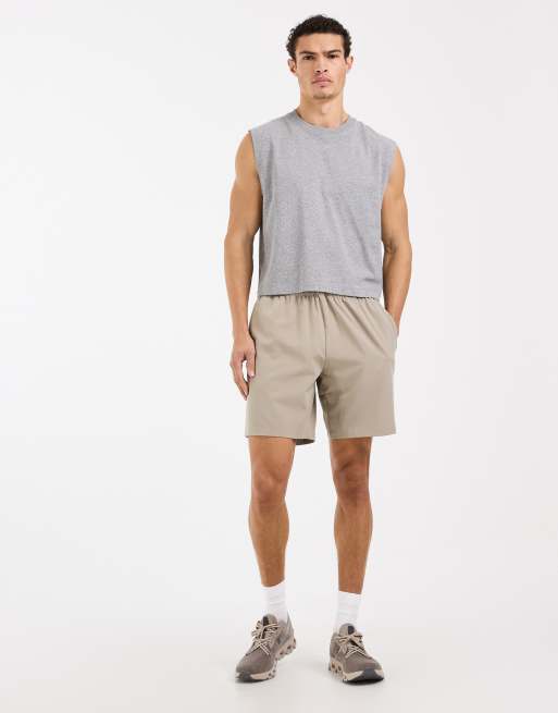 4505 - Gråmeleret cropped tanktop til styrketræning i bomuld med hurtigttørrende finish, 2 af 5