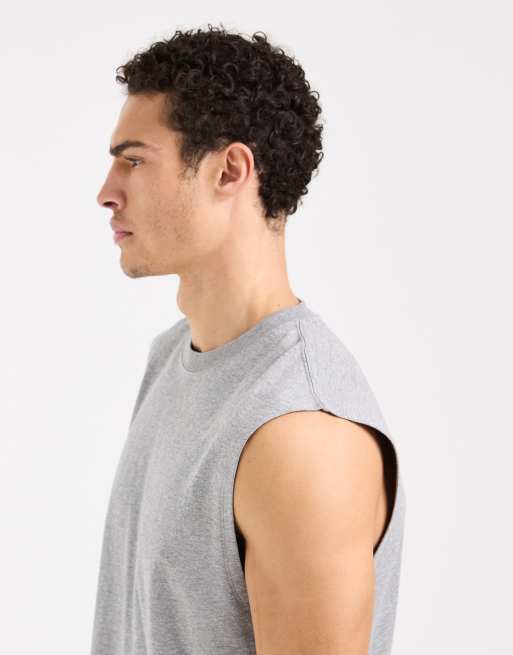4505 - Gråmeleret cropped tanktop til styrketræning i bomuld med hurtigttørrende finish, 3 af 5