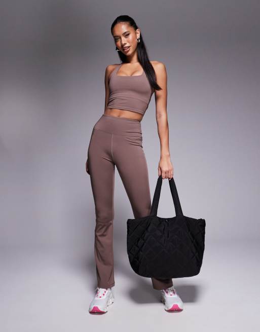 4505 halter neck performance tank top with inner bra in taupe 