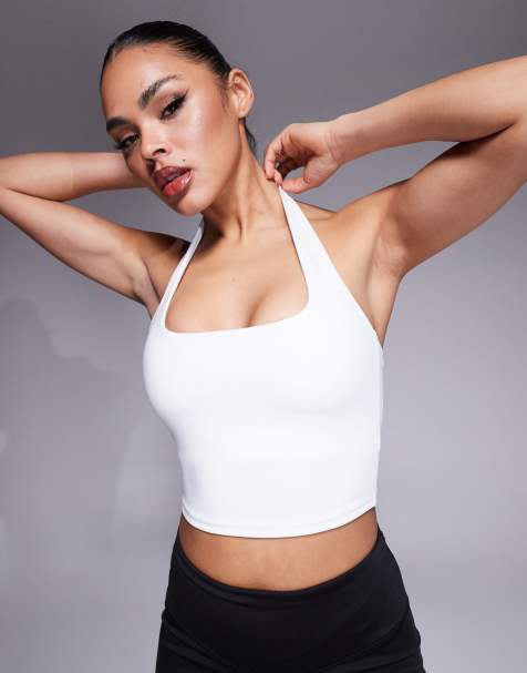 4505 halter neck performance vest with inner bra in white  - view 1