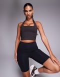 [ASOS] 4505 halterneck performance top with inner bra in dark chocolate-Brown 8 Dark Chocolate