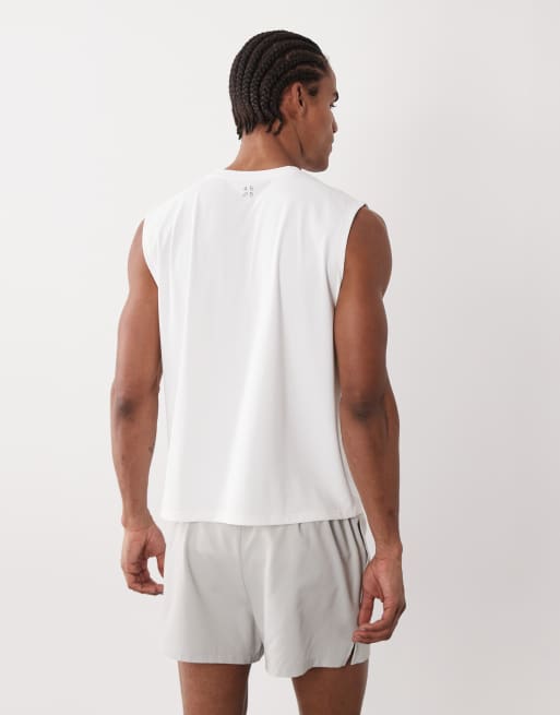 4505 Hardlopen - Sneldrogende, rechte oversized tanktop met wafelstructuur in wit, 5 van 5