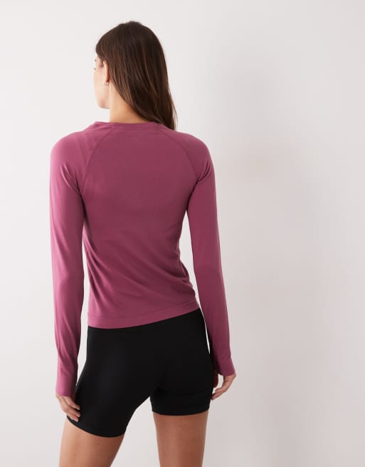4505 haut de running léger sans coutures en mesh coupe slim à manches longues couleur berry, 3 de 4