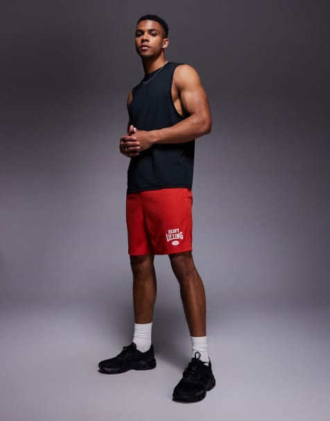 4505 Heavy Lifting graphic mesh training shorts in red - view 1