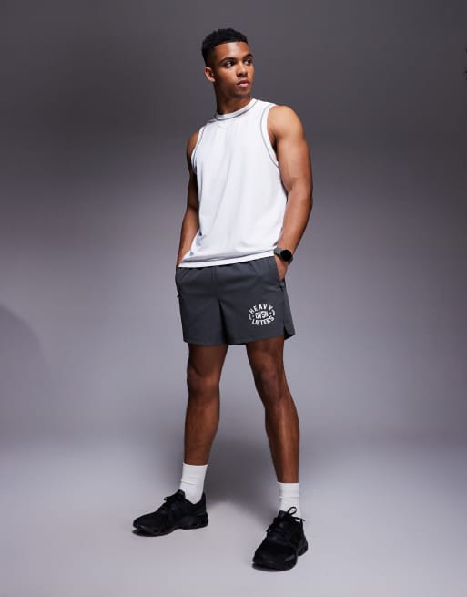 4505 Heavy Lifting graphic training shorts with zip pockets in graphite, 2 of 5