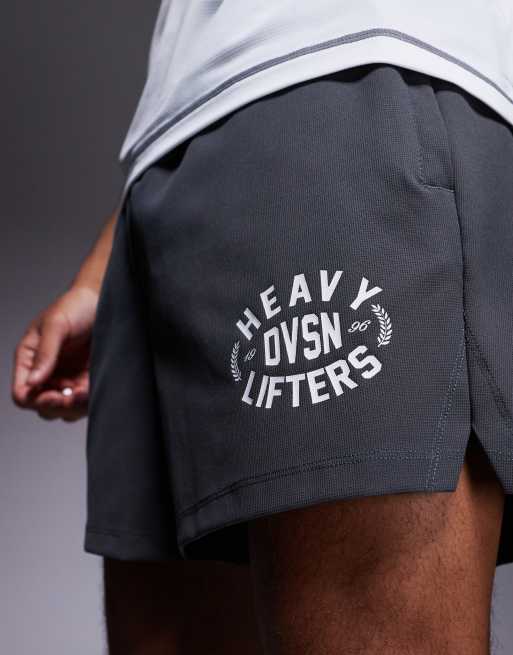 4505 Heavy Lifting graphic training shorts with zip pockets in graphite, 3 of 5