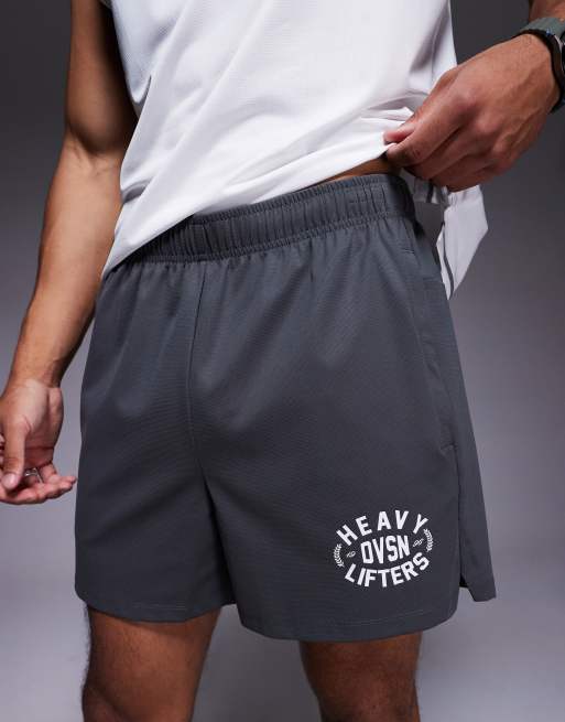 4505 Heavy Lifting graphic training shorts with zip pockets in graphite, 5 of 5