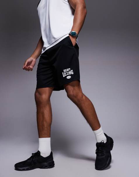 4505 - Heavy Lifting - Pantaloncini da allenamento neri in tessuto a rete con grafica - view 1