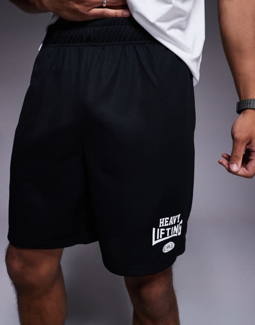 4505 - Heavy Lifting - Pantaloncini da allenamento neri in tessuto a rete con grafica, 4 di 5