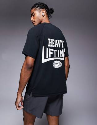 4505 Heavy Lifting quick dry back print performance T-shirt in black