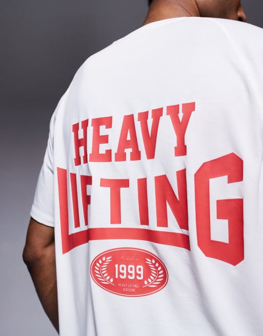 4505 Heavy Lifting quick dry back print performance T-shirt in vintage white