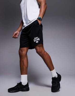 Heavy Lifting - Trainingsshorts aus Netzstoff in Schwarz mit Grafiktext Schwarz XS