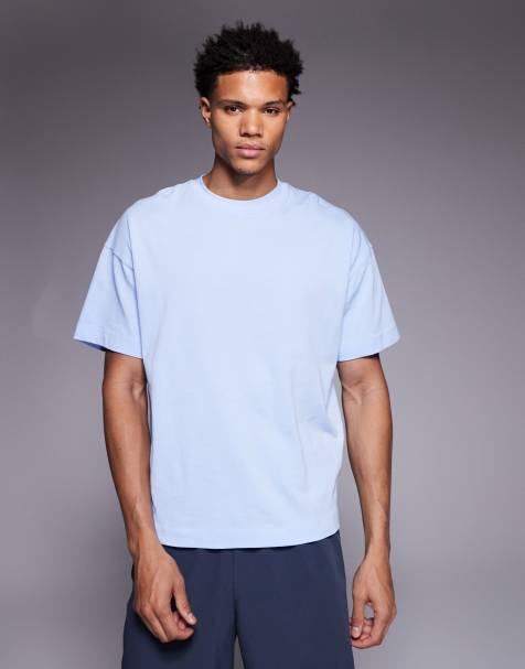 4505 heavyweight cotton boxy cropped training t-shirt with quick dry finish in light blue - view 1
