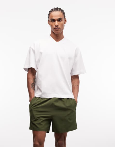 4505 heavyweight cotton boxy drop shoulder V neck t-shirt with quick dry finish in white