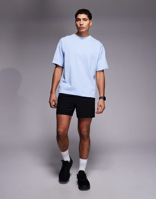 4505 heavyweight cotton boxy oversized cropped training t-shirt with quick dry finish in light blue, 2 of 5