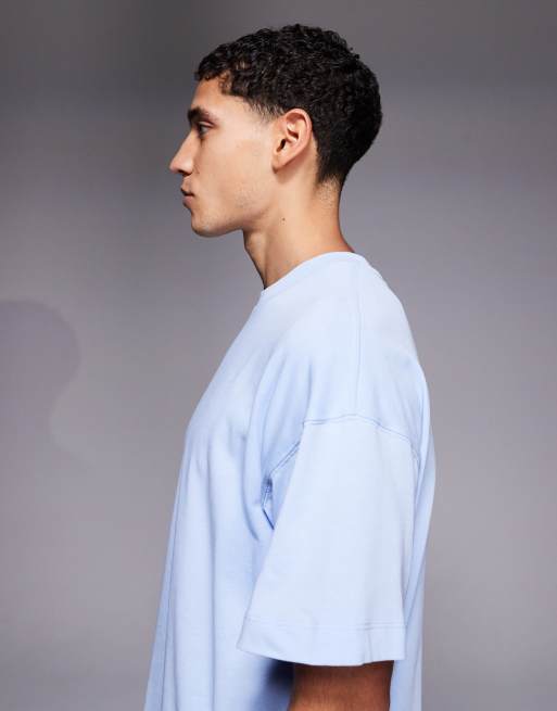 4505 heavyweight cotton boxy oversized cropped training t-shirt with quick dry finish in light blue, 4 of 5