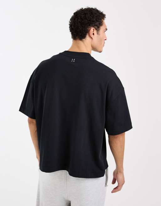 4505 heavyweight cotton boxy oversized drop shoulder T-shirt with quick dry finish in black, 3 of 5