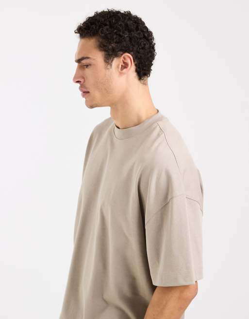 4505 heavyweight cotton boxy oversized drop shoulder t-shirt with quick dry finish in greige, 4 of 5