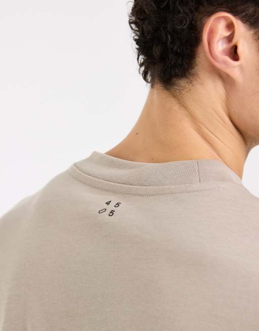 4505 heavyweight cotton boxy oversized drop shoulder t-shirt with quick dry finish in greige, 5 of 5