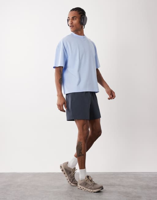 4505 heavyweight cotton boxy oversized drop shoulder t-shirt with quick dry finish in light blue, 2 of 5