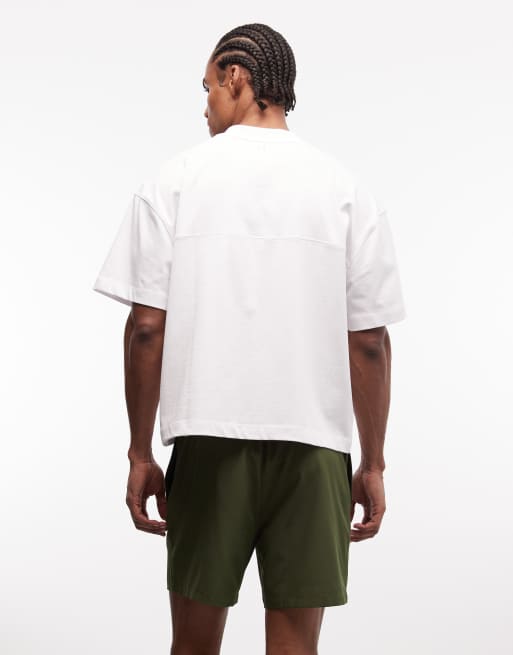 4505 heavyweight cotton boxy oversized drop shoulder V neck T-shirt with quick dry finish in white, 5 of 5