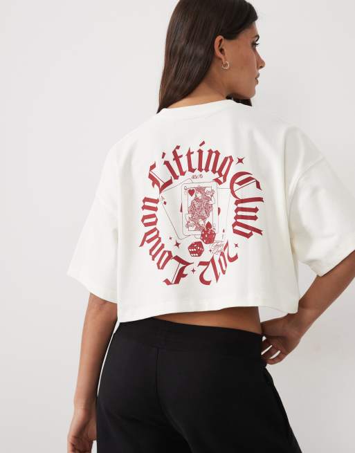 4505 heavyweight cotton cropped t-shirt with back print in vintage white, 1 of 4