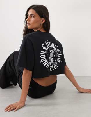 4505 Heavyweight Cotton Cropped T-shirt With Back Print In Black