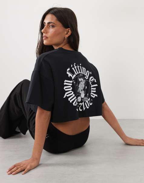 4505 heavyweight cotton cropped t-shirt with back print in washed black - view 1