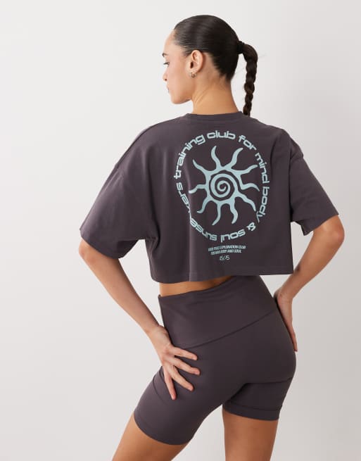 4505 heavyweight cotton cropped t-shirt with back print in washed storm grey, 3 of 4
