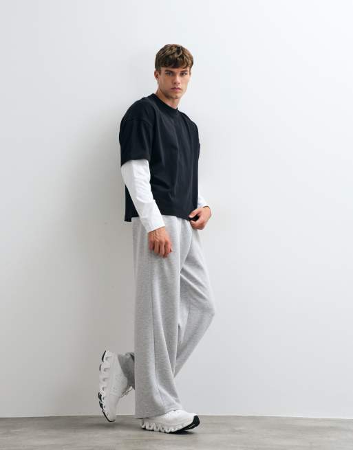 4505 heavyweight cotton double layer sleeve oversized t-shirt in black and white, 3 of 5