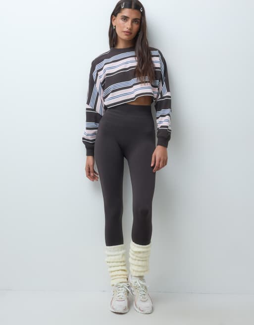 4505 heavyweight cotton drop shoulder boxy long sleeve t-shirt in pink and brown stripe, 5 of 5