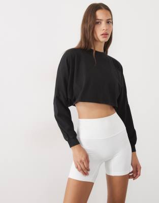 4505 Heavyweight Cotton Drop Shoulder Cropped Long Sleeve T-shirt In Black