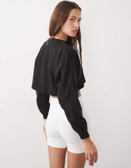 4505 heavyweight cotton drop shoulder cropped long sleeve t-shirt in black, 4 of 4