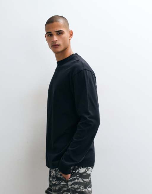 4505 heavyweight cotton oversized long sleeve t-shirt with back print in black, 3 of 5