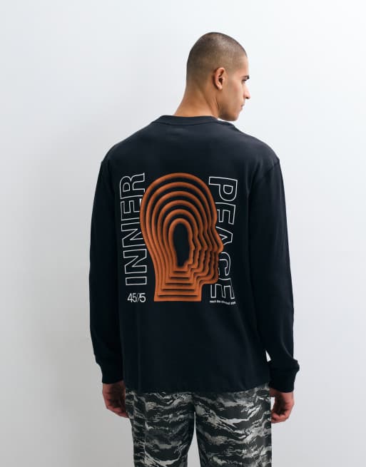 4505 heavyweight cotton oversized long sleeve t-shirt with back print in black, 4 of 5