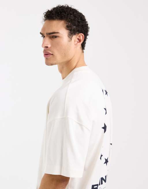 4505 heavyweight cotton oversized t-shirt with back graphic and quick dry finish in off white, 3 of 5
