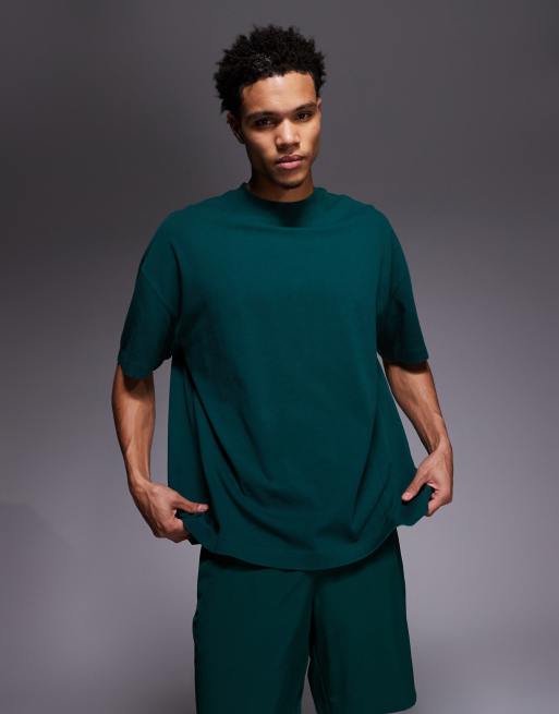 4505 heavyweight cotton oversized T-shirt with back graphic and quick dry finish in washed bottle green, 3 of 5