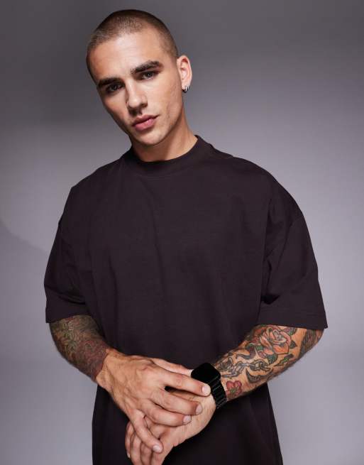 4505 heavyweight cotton oversized t-shirt with back graphic and quick dry finish in washed brown