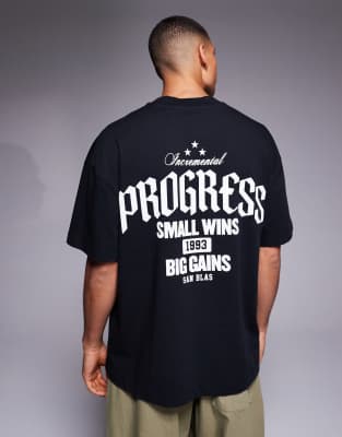 4505 Heavyweight Cotton Oversized T-shirt With Back Print And Quick Dry Finish In Black