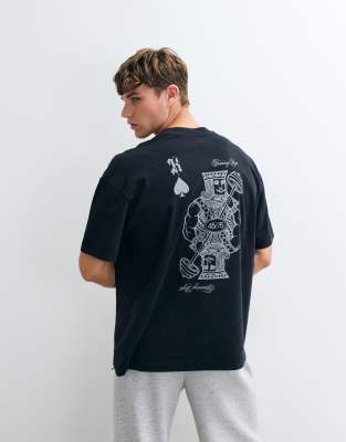 4505 Heavyweight Cotton Oversized T-shirt With Back Print In Black