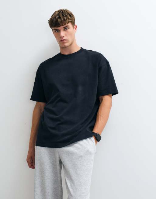 4505 heavyweight cotton oversized t-shirt with back print in washed black, 3 of 5