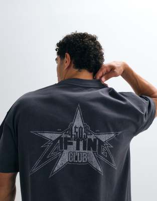 4505 Heavyweight Cotton Oversized T-shirt With Back Print In Gray