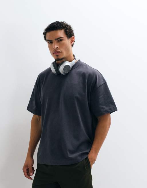 4505 heavyweight cotton oversized t-shirt with back print in washed charcoal, 2 of 5