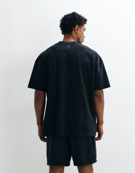 4505 heavyweight cotton oversized T-shirt with chest print in washed black, 3 of 5