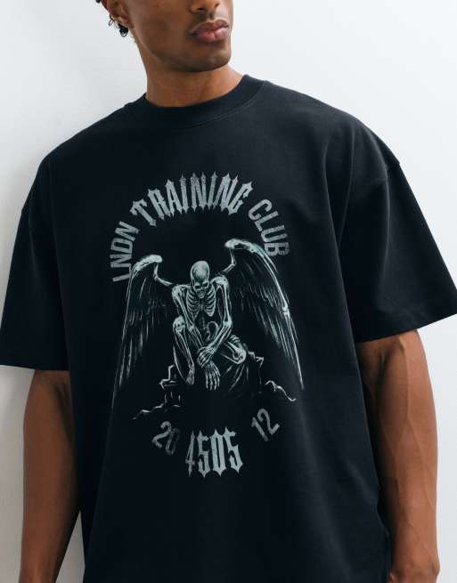 4505 heavyweight cotton oversized T-shirt with chest print in washed black, 4 of 5