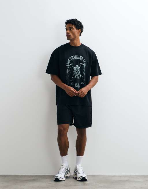 4505 heavyweight cotton oversized T-shirt with chest print in washed black, 5 of 5