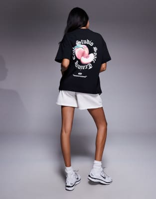 4505 Heavyweight Cotton Oversized T-shirt With Peach Back Print In Black