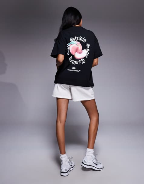 4505 heavyweight cotton oversized T-shirt with peach back print in black - view 1
