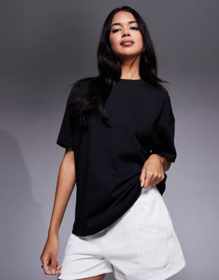 4505 Heavyweight Cotton Oversized T-shirt With Peach Back Print In Black